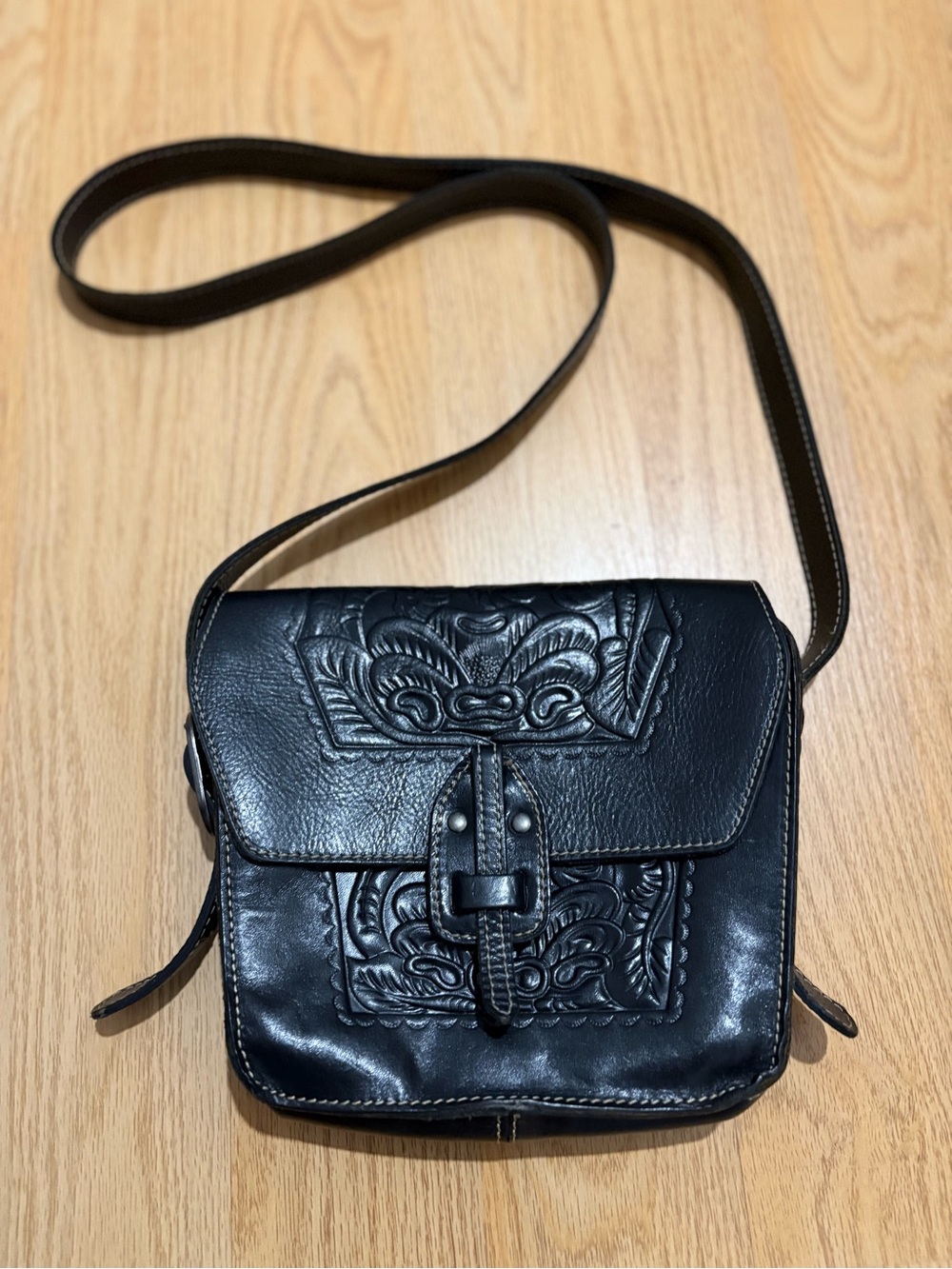 Patricia Nash Black Leather Embossed Crossbody Bag